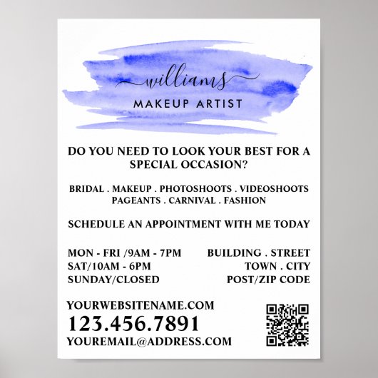 Waterverf Blauwe penseelsnijder artiest Poster (Voorkant)