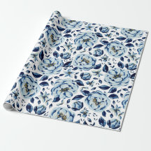 Waterverf Blauwe Pioen Bloempatroon