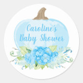Waterverf Blauwe Pompoen Baby Jongensdouche Ronde Sticker (Voorkant)