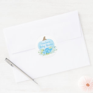 Waterverf Blauwe Pompoen Baby Jongensdouche Ronde Sticker