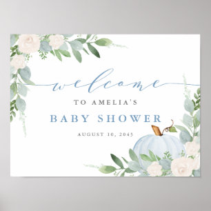 Waterverf Blauwe Pompoen Herfst Baby shower Welkom Poster