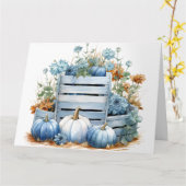 Waterverf Blauwe Pompoenen & Bloemen Kaart (Gele Bloem)