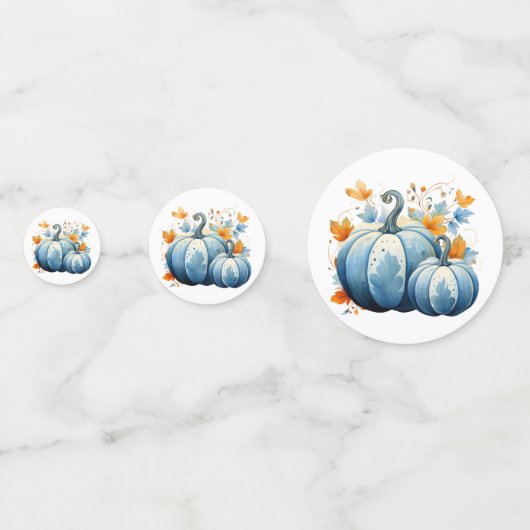 Waterverf Blauwe Pompoenen & Herfstbladeren Confetti (Voorkanten)