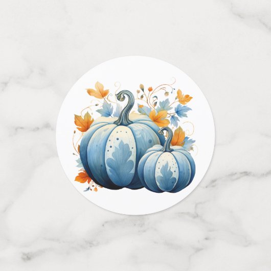 Waterverf Blauwe Pompoenen & Herfstbladeren Confetti (Kleine voorkant)