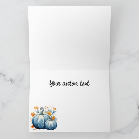 Waterverf Blauwe Pompoenen & Herfstbladeren Kaart (Binnen)