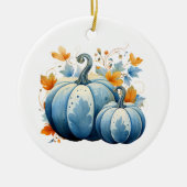 Waterverf Blauwe Pompoenen & Herfstbladeren Keramisch Ornament (Voorkant)
