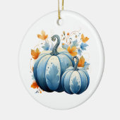 Waterverf Blauwe Pompoenen & Herfstbladeren Keramisch Ornament (Links)