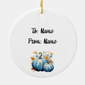 Waterverf Blauwe Pompoenen & Herfstbladeren Keramisch Ornament (Achterkant)