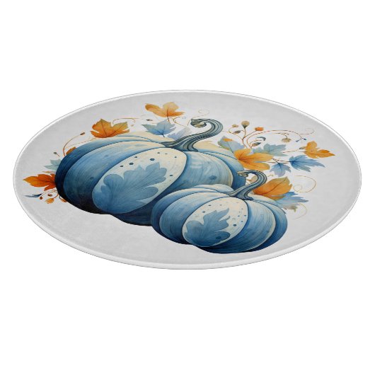 Waterverf Blauwe Pompoenen & Herfstbladeren Snijplank (Hoek)