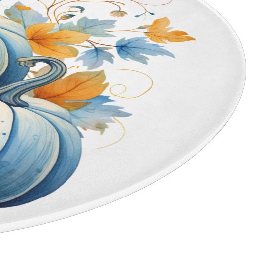 Waterverf Blauwe Pompoenen & Herfstbladeren Snijplank (Hoek)