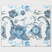 Waterverf Blauwe pony en zwaluwpap Cadeaupapier (Vlak)