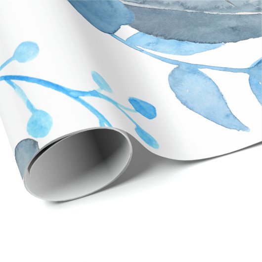 Waterverf Blauwe pony en zwaluwpap Cadeaupapier (Rol Hoek)