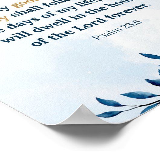 Waterverf Blauwe Psalm 23:6 Goedheid en barmhartig Poster (Hoek)