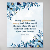 Waterverf Blauwe Psalm 23:6 Goedheid en barmhartig Poster (Voorkant)