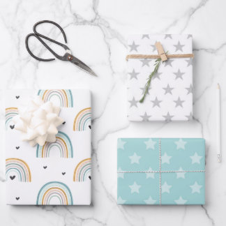 Waterverf Blauwe Regenboog en Sterren Inpakpapier Vel