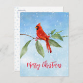Waterverf Blauwe Rode Rood Kardinaal Bird Feestdagenkaart (Voorkant / Achterkant)
