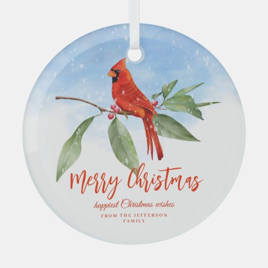 Waterverf Blauwe Rode Rood Kardinaal Bird Glas Ornament (Voorkant)