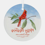 Waterverf Blauwe Rode Rood Kardinaal Bird Glas Ornament (Achterkant)