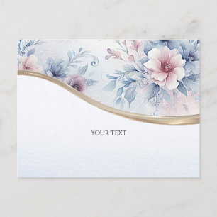 Waterverf Blauwe Roze Bloemige Briefkaart