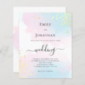 Waterverf blauwe roze bruiloft uitnodiging (Voorkant / Achterkant)