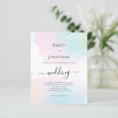 Waterverf blauwe roze bruiloft uitnodiging (Staand voorkant)