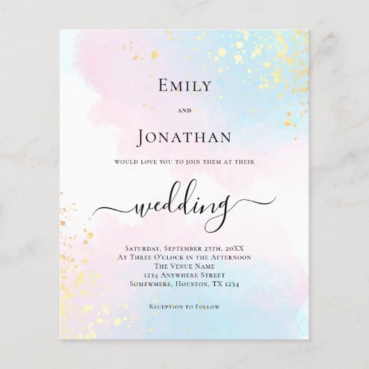 Waterverf blauwe roze bruiloft uitnodiging (Voorkant)