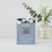 Waterverf Blauwe Roze Floral QR RSVP Informatiekaartje (Staand voorkant)