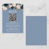 Waterverf Blauwe Roze Floral QR RSVP Informatiekaartje (Voorkant / Achterkant)