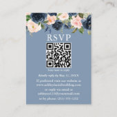 Waterverf Blauwe Roze Floral QR RSVP Informatiekaartje (Voorkant)