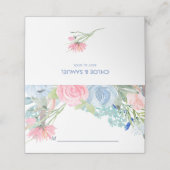 Waterverf Blauwe Roze Floral Wedding Plaatskaartje (Buitenkant ongevouwen)