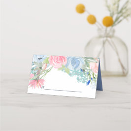 Waterverf Blauwe Roze Floral Wedding Plaatskaartje