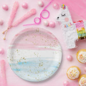 Waterverf Blauwe Roze Genderpartij Papieren Bordje (Feest)