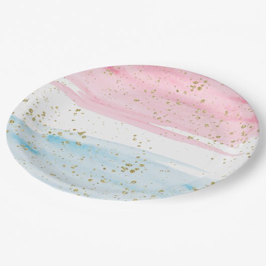 Waterverf Blauwe Roze Genderpartij Papieren Bordje (Gekanteld)