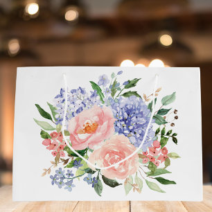 Waterverf Blauwe Roze Hortensia Pioen Lente Bloems Groot Cadeauzakje