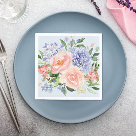 Waterverf Blauwe Roze Hortensia Pioen Lente Bloems Servet