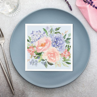 Waterverf Blauwe Roze Hortensia Pioen Lente Bloems Servet
