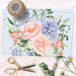 Waterverf Blauwe Roze Hortensia Pioen Lente Bloems Tissuepapier