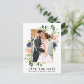 Waterverf blauwe roze rozen sparen de datum briefkaart (Staand voorkant)