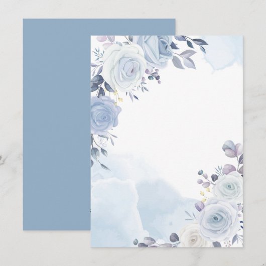 Waterverf Blauwe Rozen Birthday Feestdagenkaart (Voorkant / Achterkant)