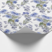 Waterverf blauwe rozen bloemen veren wit cadeaupapier (Hoek)