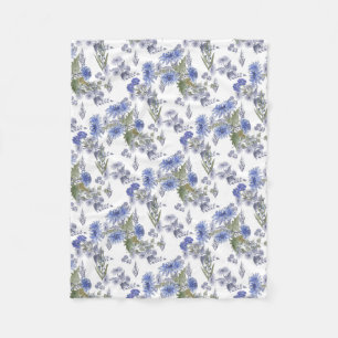 Waterverf blauwe rozen bloemen veren wit fleece deken
