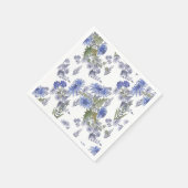 Waterverf blauwe rozen bloemen veren wit servet (Hoek)