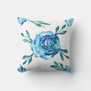 Waterverf Blauwe Rozen en Blauw Kussen