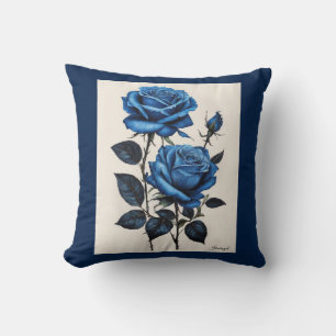 Waterverf blauwe rozen kussen