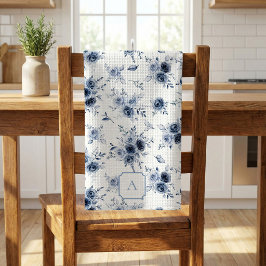 Waterverf Blauwe Rozen Met Monogram Theedoek
