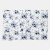 Waterverf Blauwe Rozen Met Monogram Theedoek (Horizontaal)