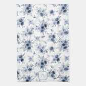 Waterverf Blauwe Rozen Met Monogram Theedoek (Verticaal)