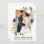 Waterverf blauwe Rozen opslaan Datum Kaart (Voorkant / Achterkant)