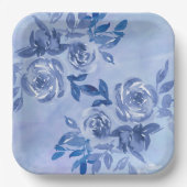 Waterverf Blauwe Rozen Papieren Bordje (Voorkant)