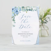 Waterverf Blauwe Rozen sparen de Datum Save The Date (Staand voorkant)